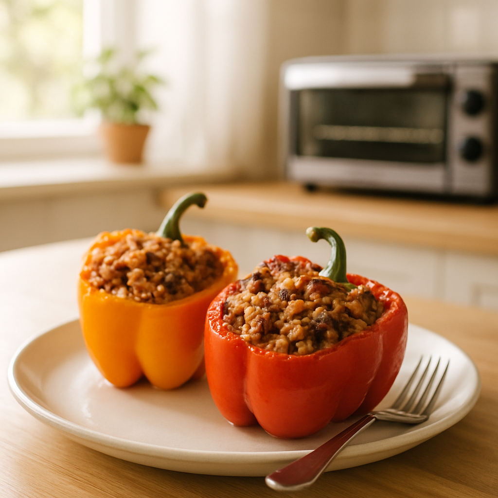 Toaster Oven Stuffed Bell Peppers with Rice and Beef